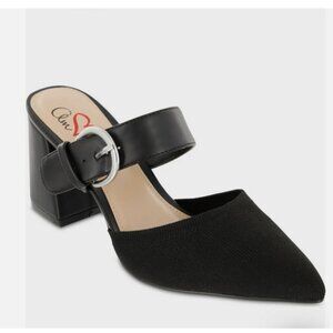 Mia Amore Women’s 9 Wide Fit Slip On Pointed Block Heel Buckle Black Janett